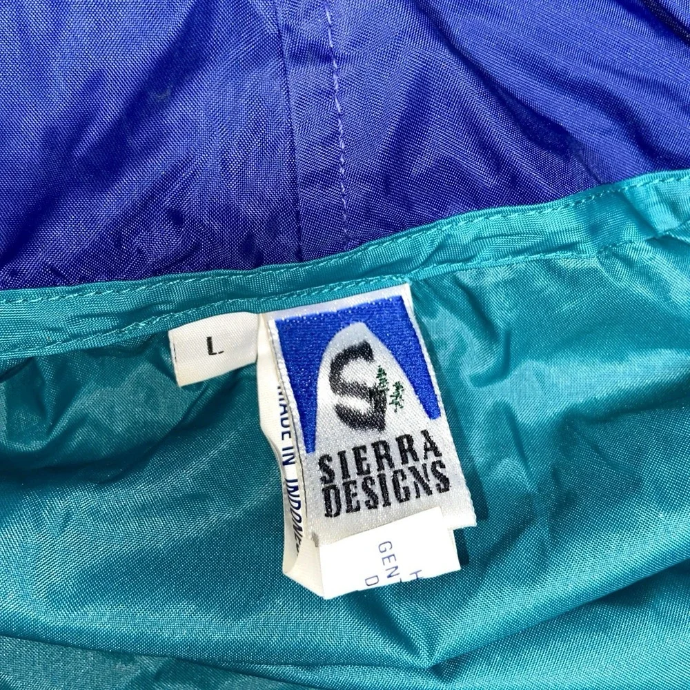 Vintage Sierra Designs Hooded Windbreaker Jacket Men's Large Teal Blue Nylon 90s